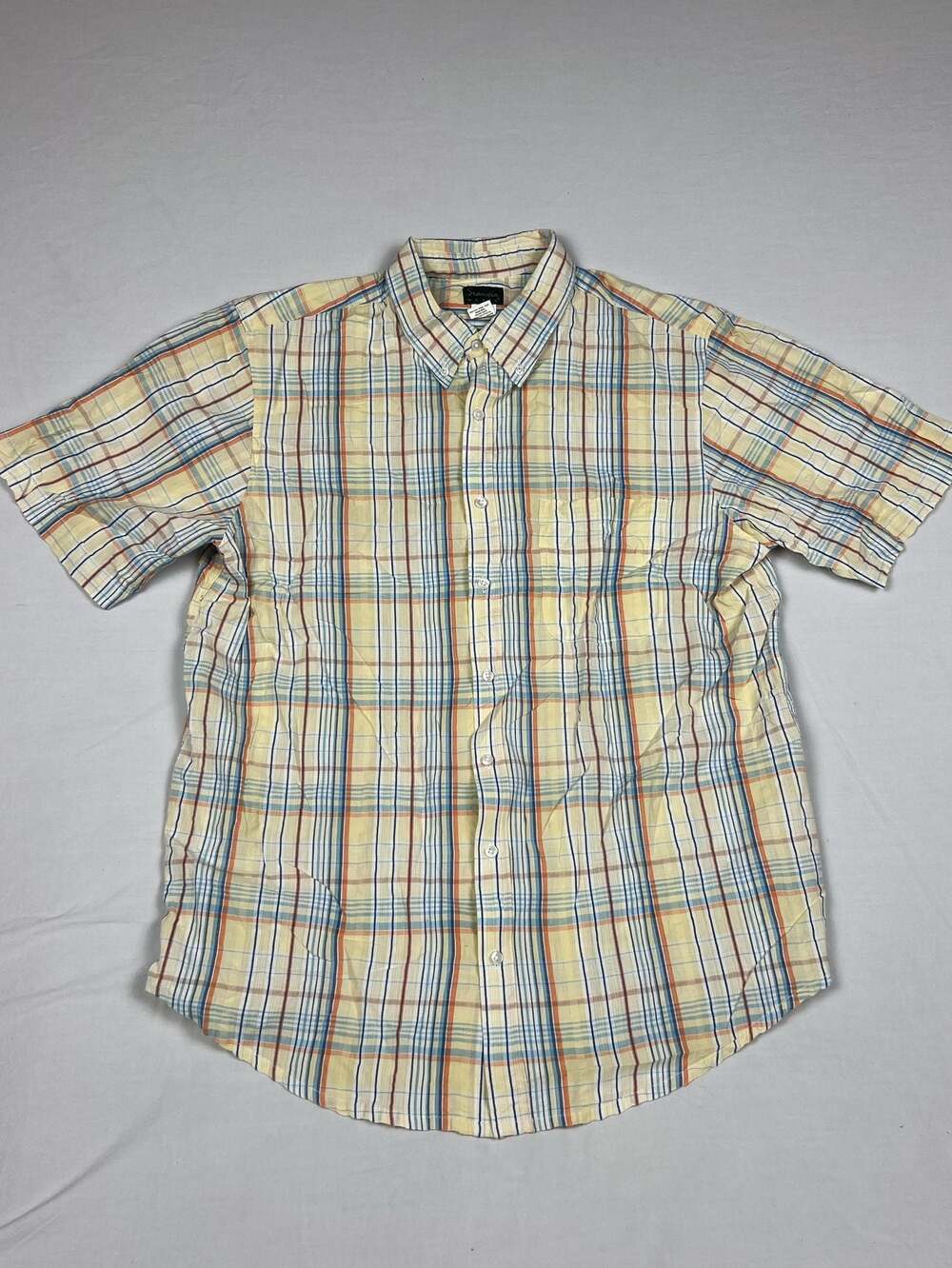 Scandia Woods Men's Short Sleeve Plaid Button Up Shirt XLG TL Yellow Cotton